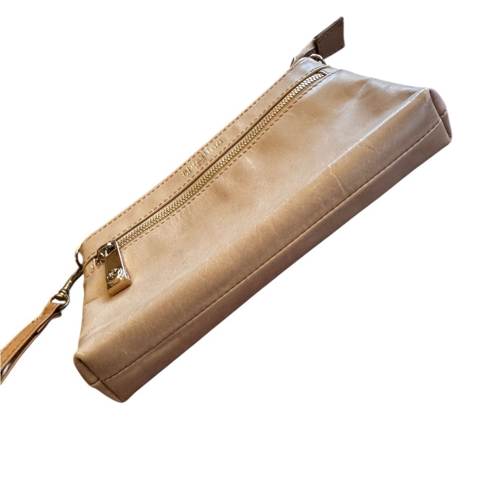 Spartina 449 Leather Wristlet Zipper Pouch Tan - Picture 4 of 11